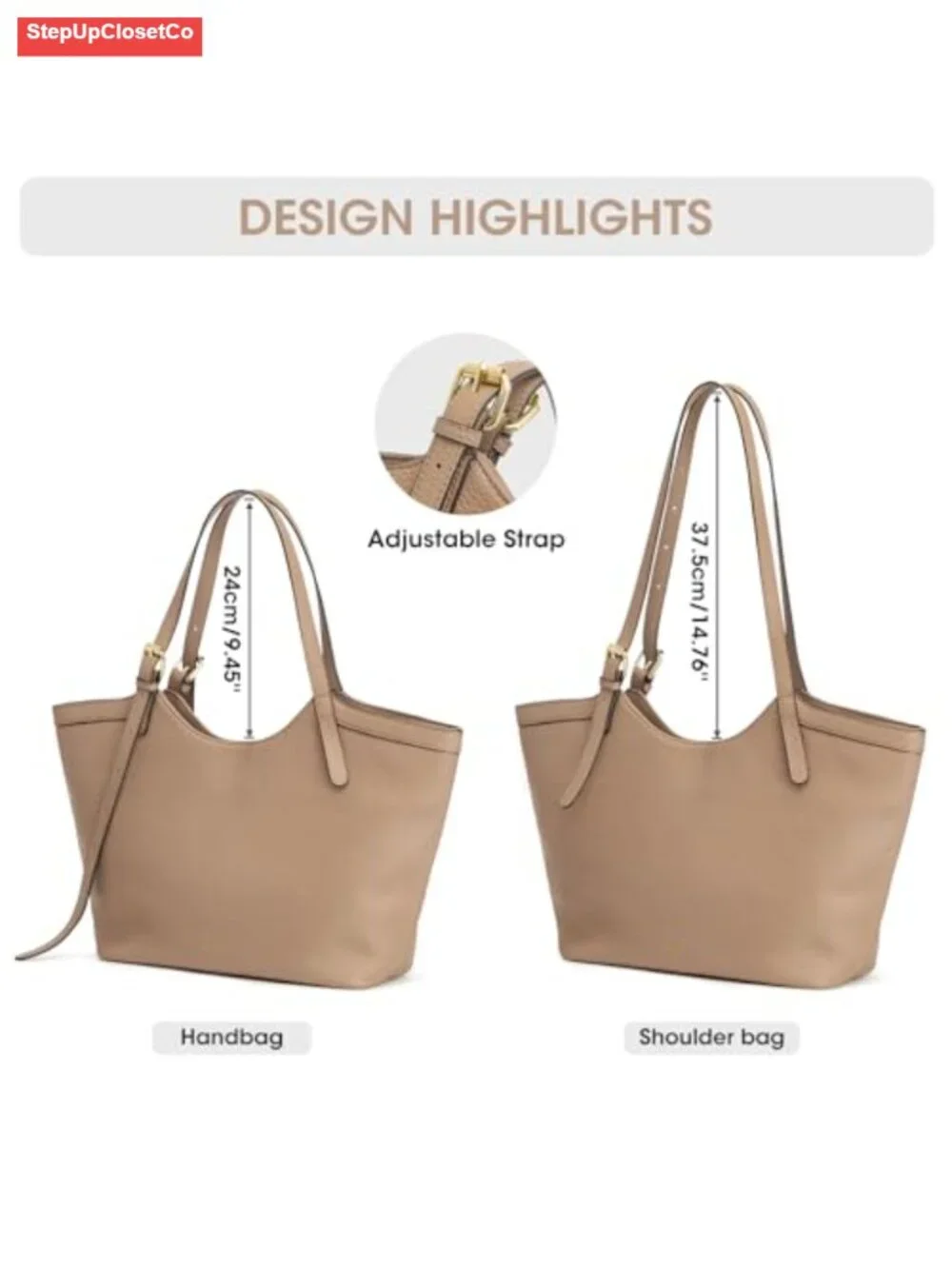 Genuine Leather Hobo Shoulder Bag Tote Handbag Adjustable Strap
